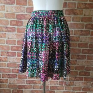 Kate Spate Multi Color Metallic Silk Skirt Sz 2
